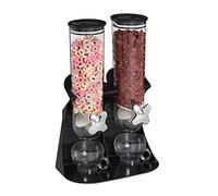 Relaxdays - Distributeur De Céréales Double, Rangement Pour Muesli, Cornflakes, Fruits Secs, Bonbons, Riz, Plastique, Noir