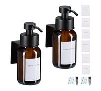 Relaxdays Distributeur de Savon, Lot de 2, Pratique, capacité : 250 ML, mélange de matériaux, sans perçage, Brun et Noir