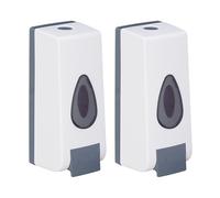 Relaxdays Distributeur de Savon Mural, Lot de 2, Porte-Savon Liquide avec Pompe, HLP : env. 19x8x8 cm, Blanc/Gris