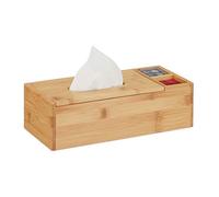 Relaxdays Distributeur de Serviettes avec Couvercle pour Salle de Bain et Bureau avec 2 Compartiments Modernes, Organiseur en Bambou HBT 9 x 30,5 x 14,5 cm Naturel