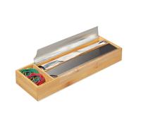 Relaxdays Distributeur film alimentaire, tiroir, papier alu et fraîcheur, bambou et inox, HLP: 5,5x39,5x13cm, nature
