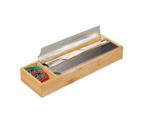 Relaxdays Distributeur film alimentaire tiroir papier alu et fraîcheur bambou et inox HLP: 5 5x39 5x13cm nature