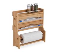 Relaxdays Distributeur mural papier alu film alimentaire essuietout épices bambou HxLxP: 40x40x11 5 cm nature