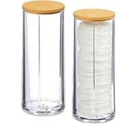 Relaxdays Distributeur rond coton démaquillant, Boite coton, Range coton, Organiseur couvercle Set de 2, 20x7 cm