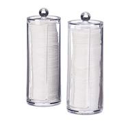 Relaxdays Distributeur rond coton démaquillant, Boite, Range coton, Organiseur couvercle, Set 2, 20x7 cm, transparent