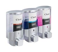 Relaxdays Distributeur Savon, 3 réservoirs, Montage Mural, 3 x 300 ML, à remplir, Salle de Bain, argenté/Transparent