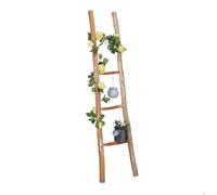 Relaxdays Echelle décorative en bois, 150 cm, jardin, 4 barres, châtaignier, artisanal, habits et serviettes, nature