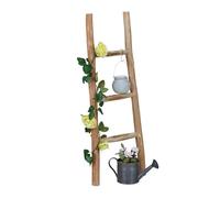 Relaxdays Echelle décorative en bois, 90 cm, jardin, 3 barres, châtaignier, artisanal, pour habits et serviettes, nature