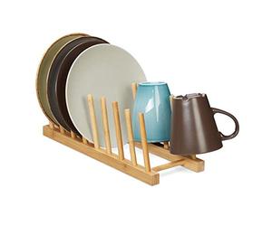 Relaxdays Égouttoir, Lot de 2, pour 8 Assiettes, Planches à découpées, Support à couvercles, Range-Planche en Bambou, Nature