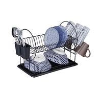 Relaxdays Égouttoir pour la Vaisselle (Assiettes, Tasses, Bols, etc.), 2 Niveaux, Plateau, HLP : 33,5x51x23,5 cm, Noir