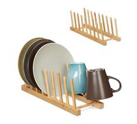 Relaxdays Égouttoir pour la Vaisselle, en Lot de 2, accueillant 8 Assiettes ou couvercles, chacun, Bambou, Nature