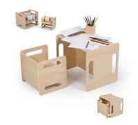 Relaxdays Ensemble 2 pièces pour Enfants, Table et Tabouret en Bois, Style Montessori, Chambre, Naturel