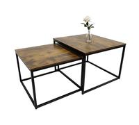 Relaxdays Ensemble 2 Tables gigognes Design Industriel 65 & 75 cm Plateaux Effet Bois piètement métal Marron/Noir