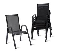 Chaises de jardin Relaxdays, lot de 6, dossier haut, accoudoirs, empilables, jusqu'à 150 kg, polyester, métal, chaises empilables, anthracite