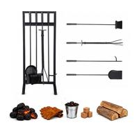 Relaxdays Ensemble d'accessoires de cheminée 5 pièces tisonnier pelle à cendres balai pince et support fer noir