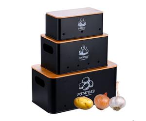 Relaxdays ensemble de 3 boîtes de rangement pommes de terre oignons ail boîte de conservation cuisine métal noir
