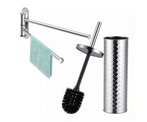 Relaxdays Ensemble de Salle de Bain 2 pièces Porte-Serviettes 2 Barres Porte-Brosse WC argenté
