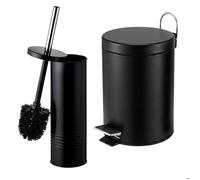 Relaxdays ensemble de salle de bains 2 pièces: brosse WC + poubelle 5 L, métal noir, pédale, fermeture amortie