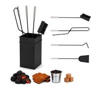 Relaxdays Ensemble d'outils pour cheminée 5 pièces tisonnier pelle à cendres balai pince et support fer noir