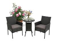Relaxdays Ensemble Jardin 3 pcs résine tressée Noir, 2 fauteuils + Table Verre, extérieur, 80x55x59 cm