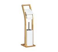 Relaxdays Ensemble Porte brosse WC et distributeur papier toilettes, bambou HxLxP: 75 x 19 x 19 cm, nature blanc