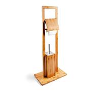 Relaxdays Ensemble Porte-Brosse WC et Porte-Rouleau de Papier-Toilette en Bambou HxlxP : 82 x 36 x 21 cm, Nature
