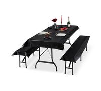 Relaxdays Ensemble pour tente Coussins, 12 pièces,nappe pour la table 250x100cm, 4 housses bancs, lavable, noir