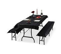 Relaxdays Ensemble pour Tente Coussins, 3 pièces,Nappe pour la Table 250x100cm, 2 Housses bancs, Lavable, Noir