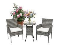 Relaxdays Ensemble Salon de Jardin 3 pièces en rotin synthétique, 2 fauteuils et Table en Verre, extérieur, Gris 80x55x5