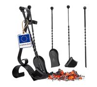 Relaxdays Ensemble serviteur de cheminée 4 pièces Accessoire Acier Balai tisonnier Pelle, Noir