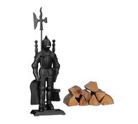 Relaxdays Ensemble serviteur de cheminée 4 pièces accessoire chevalier fonte pelle balai tisonnier, argenté
