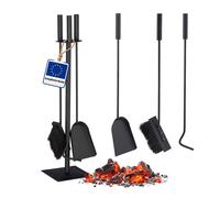 Relaxdays Ensemble serviteur de cheminée 4 pièces acier accessoire pelle balai support tisonnier noir