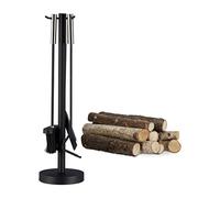 Relaxdays Ensemble serviteur de cheminée 5 pièces accessoire acier balai tisonnier pelle, noir