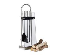 Relaxdays Ensemble serviteur de cheminée 5 pièces Pelle Balai Pince tisonnier Acier Verre INOX Moderne, argenté
