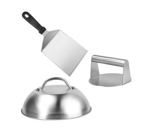 Relaxdays Ensemble Smash Burger 3 pièces en inox