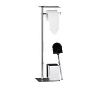 Relaxdays Ensemble support brosse WC porte-papier toilettes fer chromé serviteur HxlxP: 66x20x13 cm noir/argenté