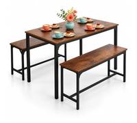 Relaxdays Ensemble table à manger et 2 bancs, marron/noir | Coin repas industriel pour 4 personnes, plateau 110 x 60 cm, hauteur 76 cm, MDF et fer, pieds réglables, assises 160 kg