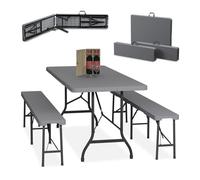 Relaxdays Ensemble table de jardin et 2 bancs