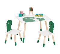 Relaxdays Ensemble Table et chaises Enfant Motif Dinosaure, Blanc/Vert | Filles et garçons, coin salon pour chambre d'enfant