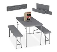 Ensemble de salon de jardin pliable Relaxdays, ensemble de 3 pièces comprenant un grand banc et une grande table, pour le jardin ou les fêtes, aspect rotin, gris