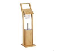 Relaxdays Ensemble WC bambou - Brosse & dérouleur papier inox, autonome, 74x20x20 cm, nature