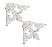 Relaxdays Équerre étagère Murale, Lot de 2, Ancien, Support en Fonte de Fer, avec Ornement lys, Vintage, Blanc