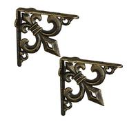 Relaxdays Équerre étagère murale, lot de 2, ancien, support en fonte de fer, avec ornement lys, vintage, couleur bronze