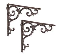Relaxdays Équerre étagère murale, lot de 2, ancien, support en fonte de fer, ornements baroques, vintage, brun