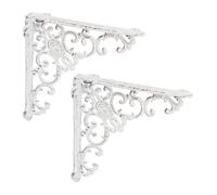 Relaxdays Équerre étagère murale, lot de 2, ancien, support en fonte de fer, ornements baroques, vintage, blanc