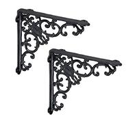 Relaxdays Équerre étagère Murale, Lot de 2, Ancien, Support en Fonte de Fer, Ornements baroques, Vintage, Noir
