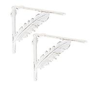 relaxdays Équerre étagère Murale, Lot de 2, Vintage, Support en Fonte de Fer, Ancien, Design «Plume», Blanc