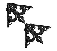Relaxdays Équerre étagère Murale, Lot de 4, Ancien, Support en Fonte de Fer, avec Ornement lys, Vintage, Noir
