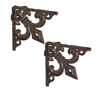 Relaxdays Équerres d'étagère Style Antique, Lot de 6, Fonte Marron | Ornement « Lys », support mural vintage pour étagère