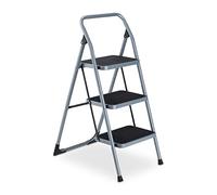 Relaxdays Escabeau, 3 marches antidérapantes, Pliable, Garde-Corps, Charge Max. : env. 150 kg, Acier, Plastique, Gris